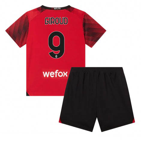 Kids AC Milan Olivier Giroud #9 Thuis tenue 2023-24 Korte Mouw (+ Korte broeken)