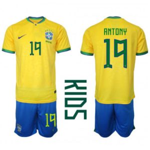 Kids Brazilië Antony #19 Thuis tenue WK 2022 Korte Mouw (+ Korte broeken)