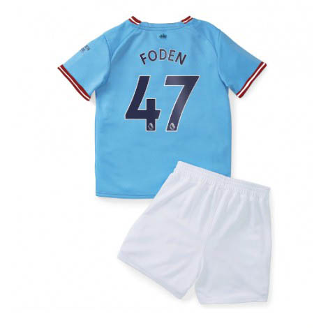 Kids Manchester City Phil Foden #47 Thuis tenue 2022-23 Korte Mouw (+ Korte broeken)