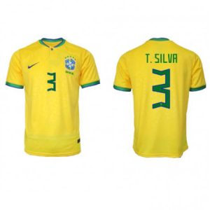 Brazilië Thiago Silva #3 Thuis tenue Mensen WK 2022 Korte Mouw