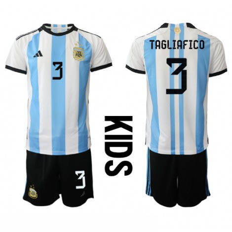 Kids Argentinië Nicolas Tagliafico #3 Thuis tenue WK 2022 Korte Mouw (+ Korte broeken)