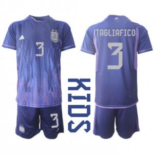 Kids Argentinië Nicolas Tagliafico #3 Uit tenue WK 2022 Korte Mouw (+ Korte broeken)