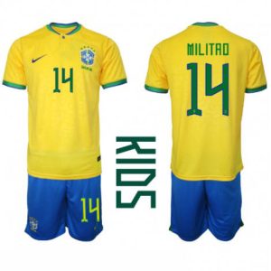 Kids Brazilië Eder Militao #14 Thuis tenue WK 2022 Korte Mouw (+ Korte broeken)