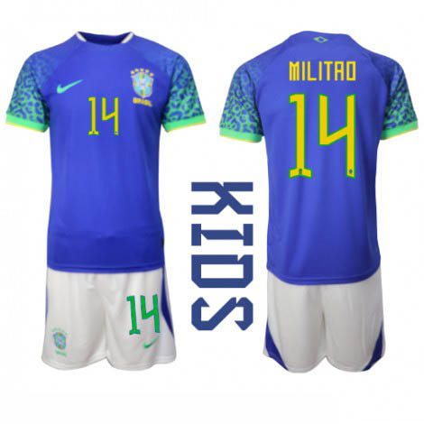 Kids Brazilië Eder Militao #14 Uit tenue WK 2022 Korte Mouw (+ Korte broeken)