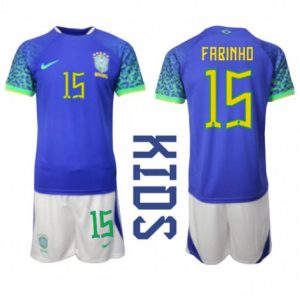 Kids Brazilië Fabinho #15 Uit tenue WK 2022 Korte Mouw (+ Korte broeken)