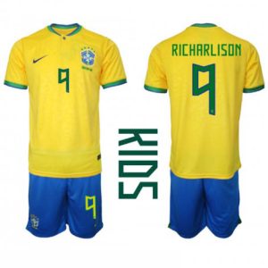 Kids Brazilië Richarlison #9 Thuis tenue WK 2022 Korte Mouw (+ Korte broeken)